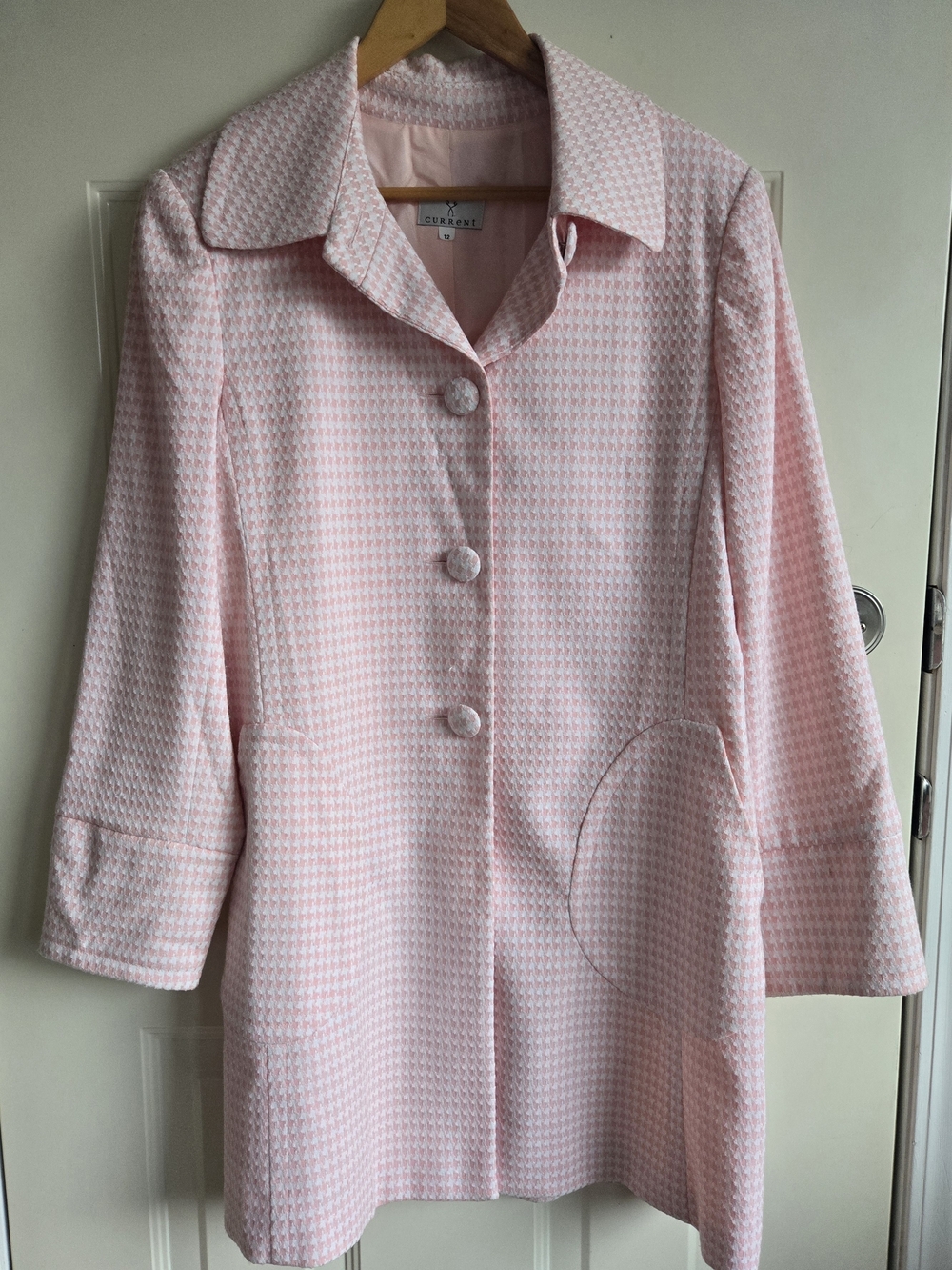 Current/Elliott Pink Textured Pea Coat with Covered Buttons